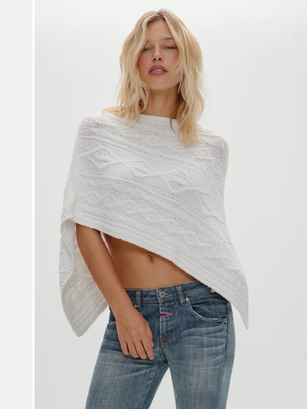 Frankie's Bikinis White Cable-Knit Poncho